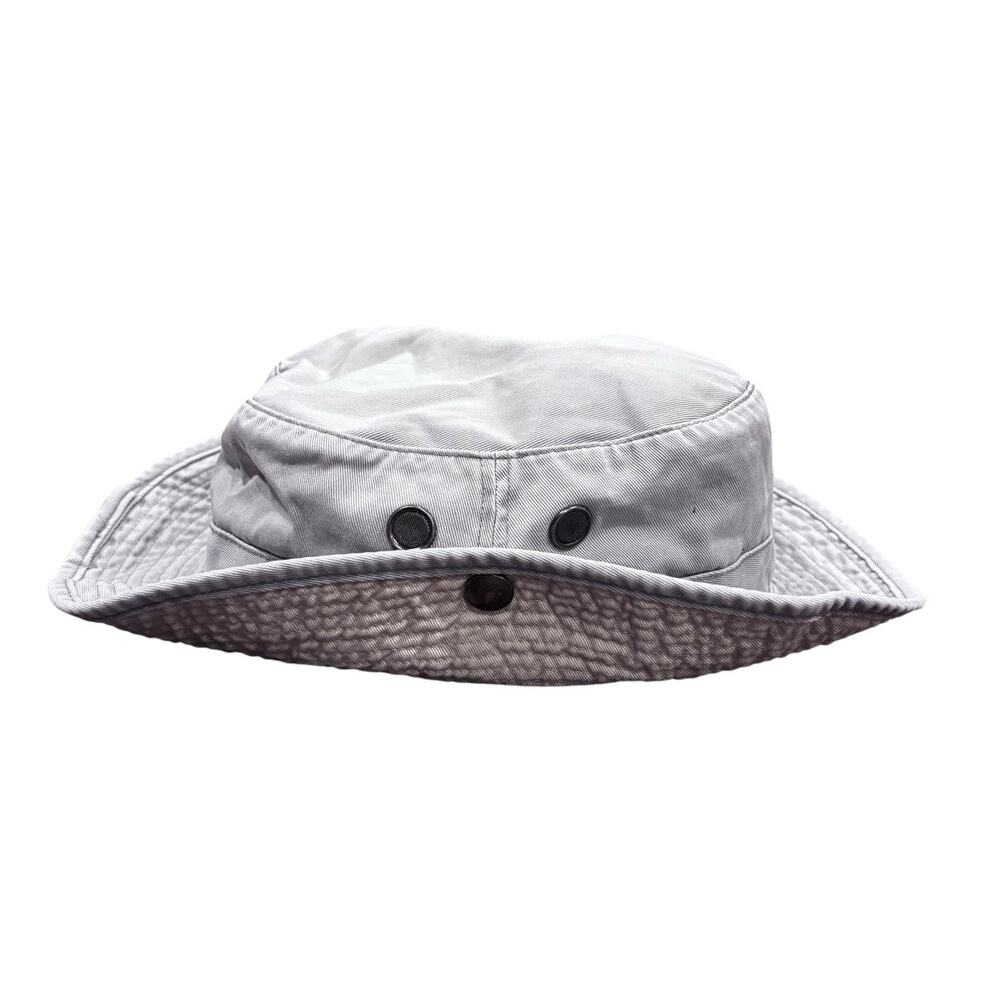 Vintage Polo Sport Bucket Hat Gray Cotton Twill Canvas Sportsman Snaps M 67